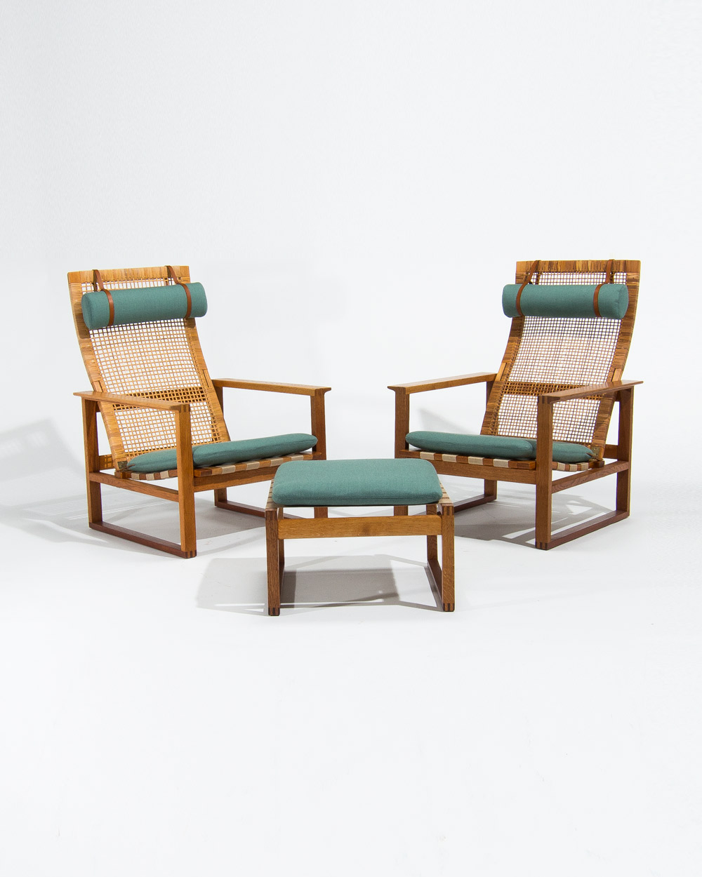 borge mogensen chair 1950's Kvadrat teal oak rattan