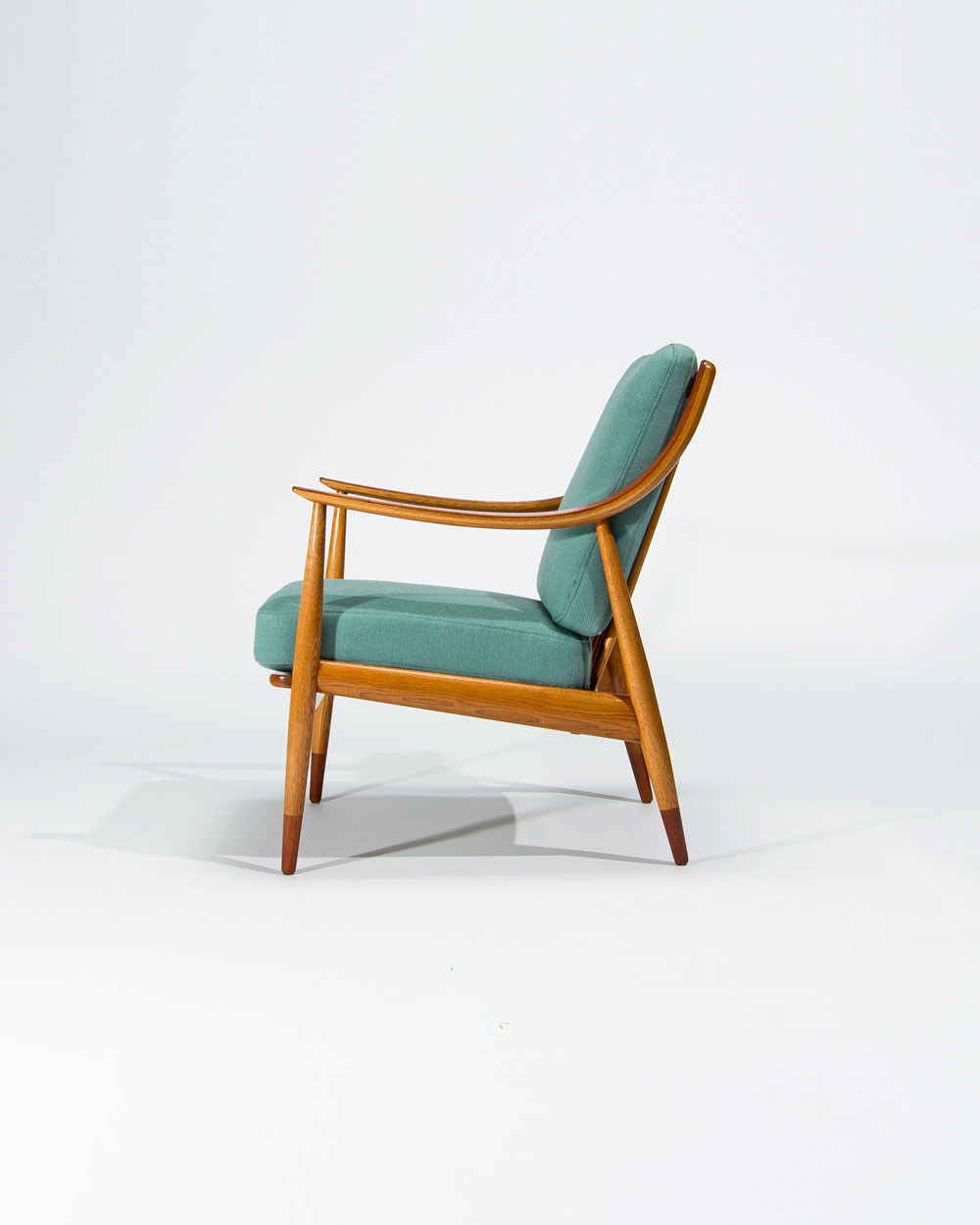Danish armchair teal wool kvadrat twill weave mid century chair