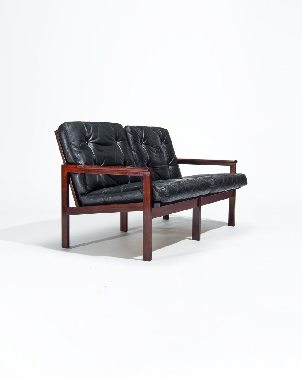 Danish leather sofa rosewood illum wikkelso capella 1950s
