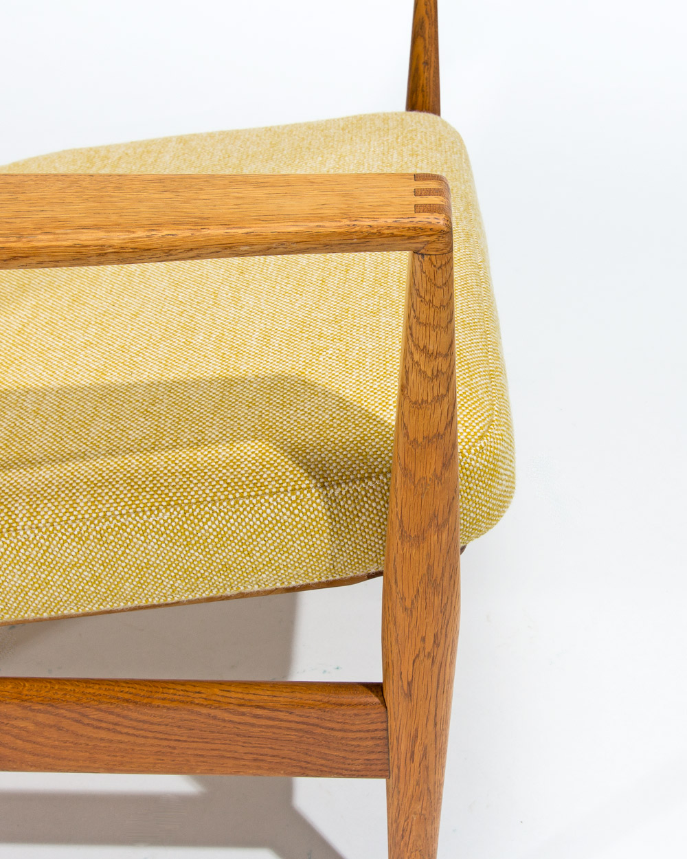 Mid century lounge chair armchair danish 1950s yellow wool oak