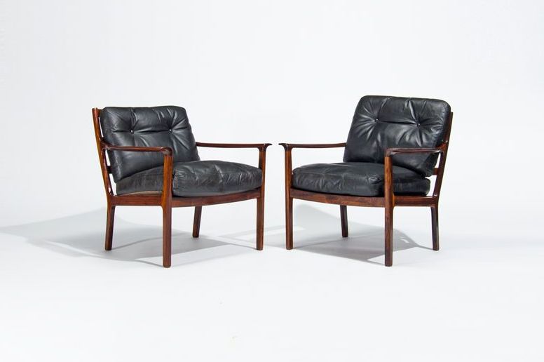 Mid century rosewood armchairs leather 1950s danish