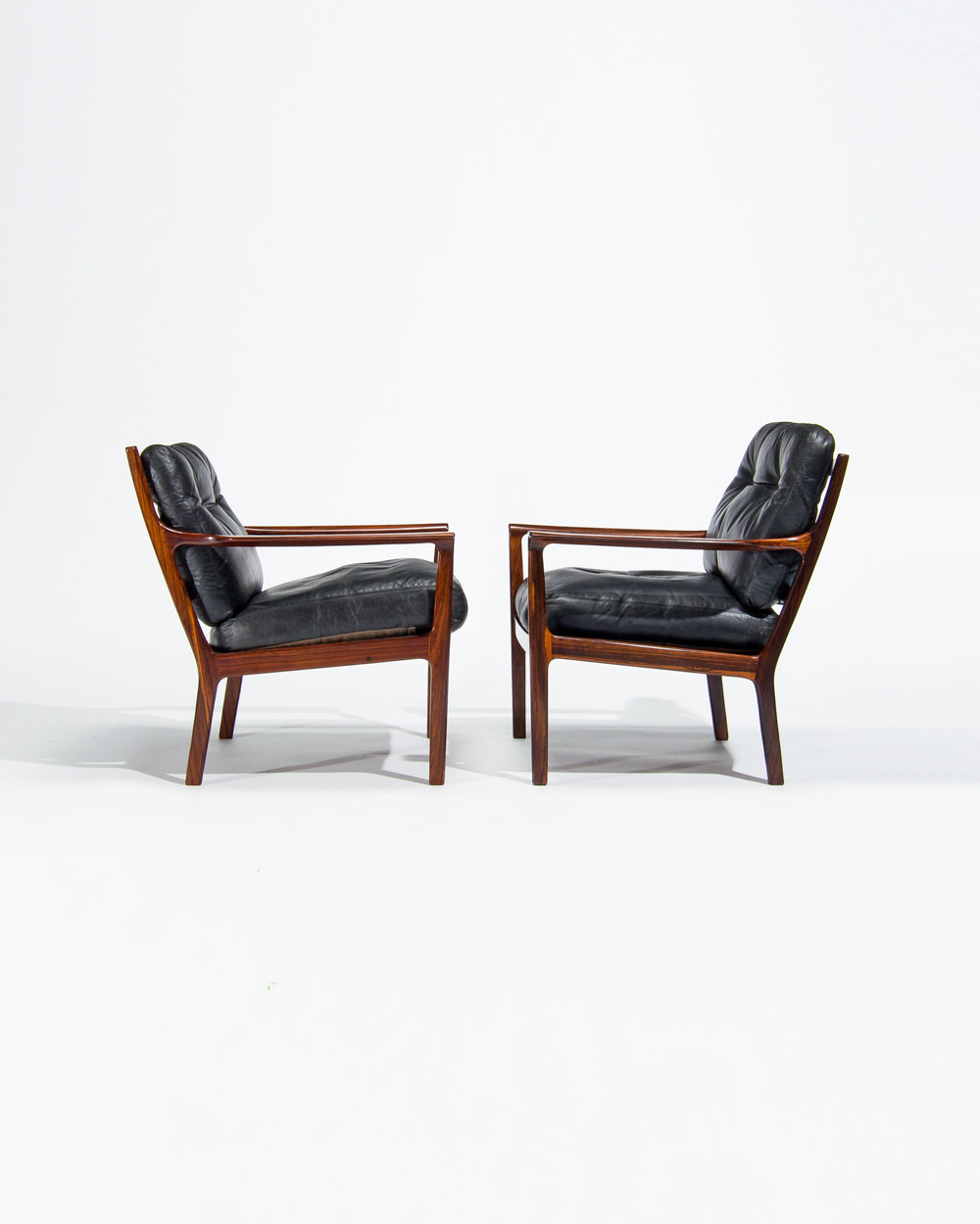 Mid century rosewood armchairs leather danish design 1950s