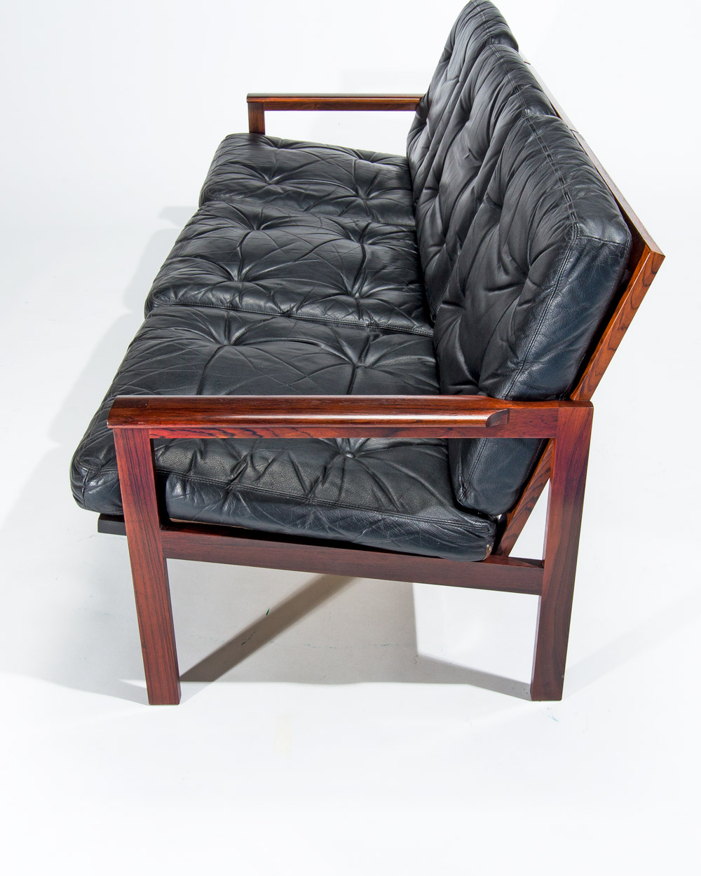 Mid century rosewood sofa capella wikkelso london leather 1950s