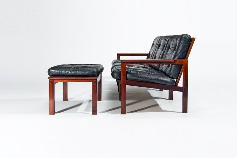 Mid century rosewood sofa leather 3 seater wikkelso london