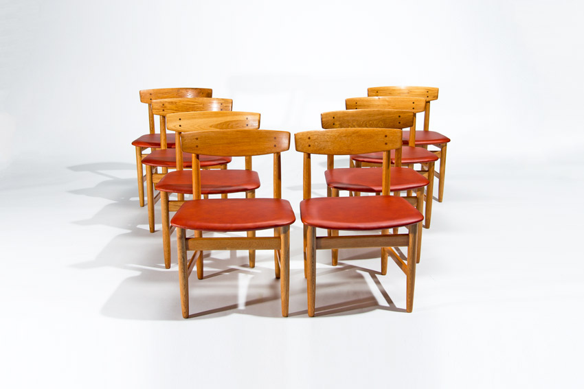 set of 8 mid century dining chairs borge mogensen leather oak
