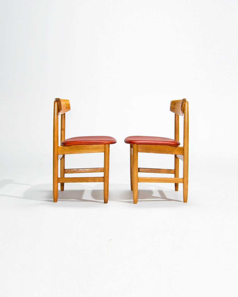 set of 8 mid century dining chairs leather oak 1950s