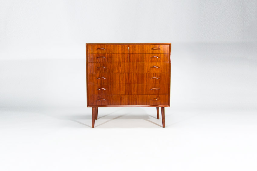 Danish teak chest of drawers 1950s by Johannes Sorth for Nexø Møbelfabrik front view