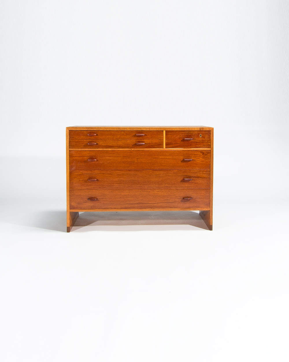 Hans Wegner chest of drawers Ry Mobler Denmark 1950s oak and teak front view