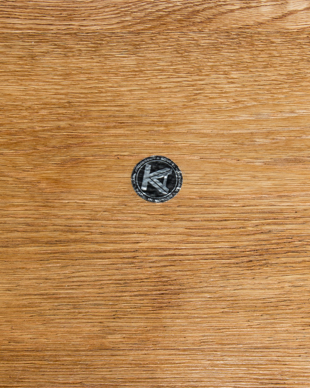 Original Karl Andersson and Soner makers label on Borge Mogensen oak dining table underside