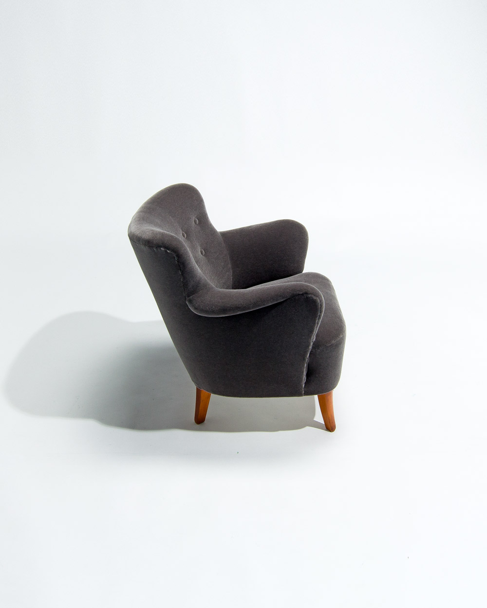 Single Finnish lounge chair, 1950s, upholstered in grey mohair velvet