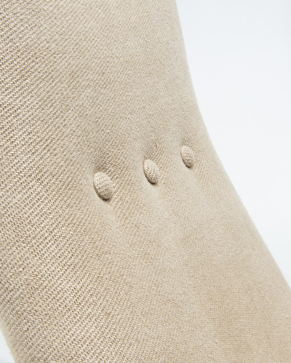 Pierre Frey linen upholstery detail with button back on Yngve Ekstrom Swedese chair
